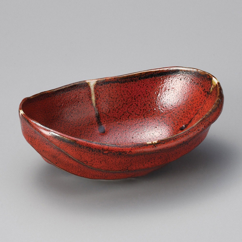 山万 04101-140 紅柚子天目波彫7.5楕円鉢  1個（ご注文単位1個）【直送品】