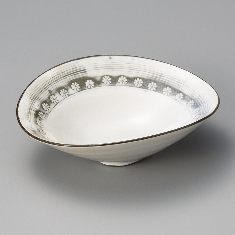 山万 04102-510 粉引印花楕円鉢  1個（ご注文単位1個）【直送品】