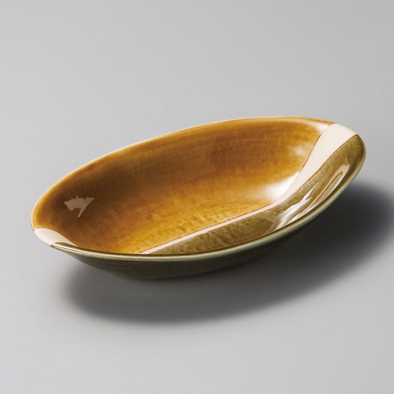 山万 04507-570 黄瀬戸塗分21.5cm楕円鉢  1個（ご注文単位1個）【直送品】