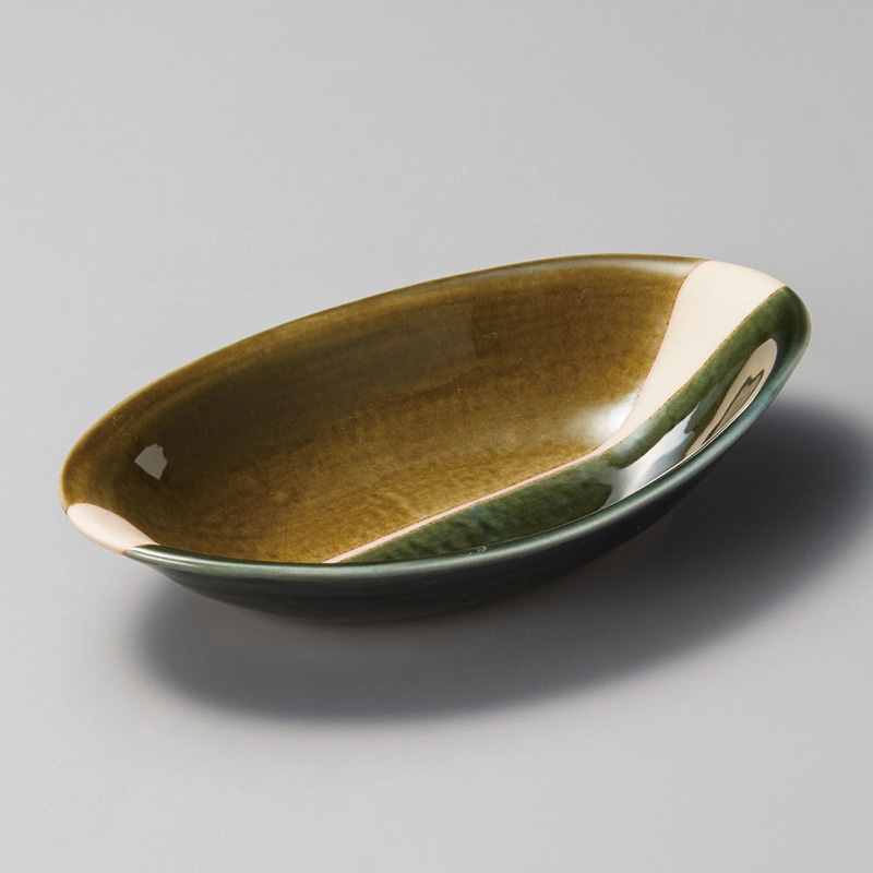 山万 04506-570 織部塗分21.5cm楕円鉢  1個（ご注文単位1個）【直送品】