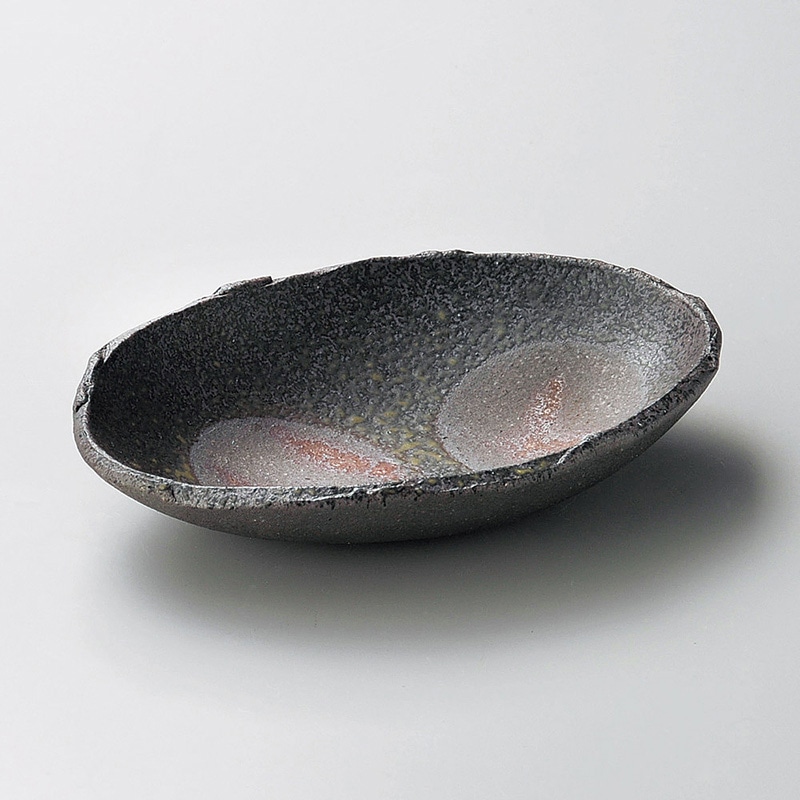 山万 04402-660 炭化6.5楕円皿(信楽焼)  1個（ご注文単位1個）【直送品】