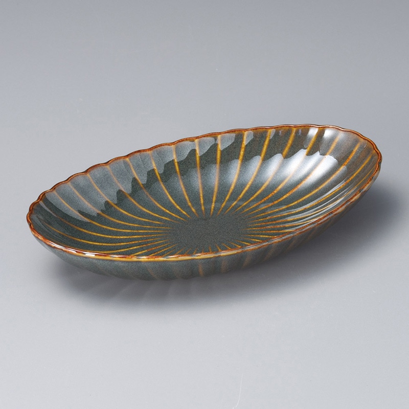 山万 04408-020 かすみ 山藍楕円皿 大 1個（ご注文単位1個）【直送品】