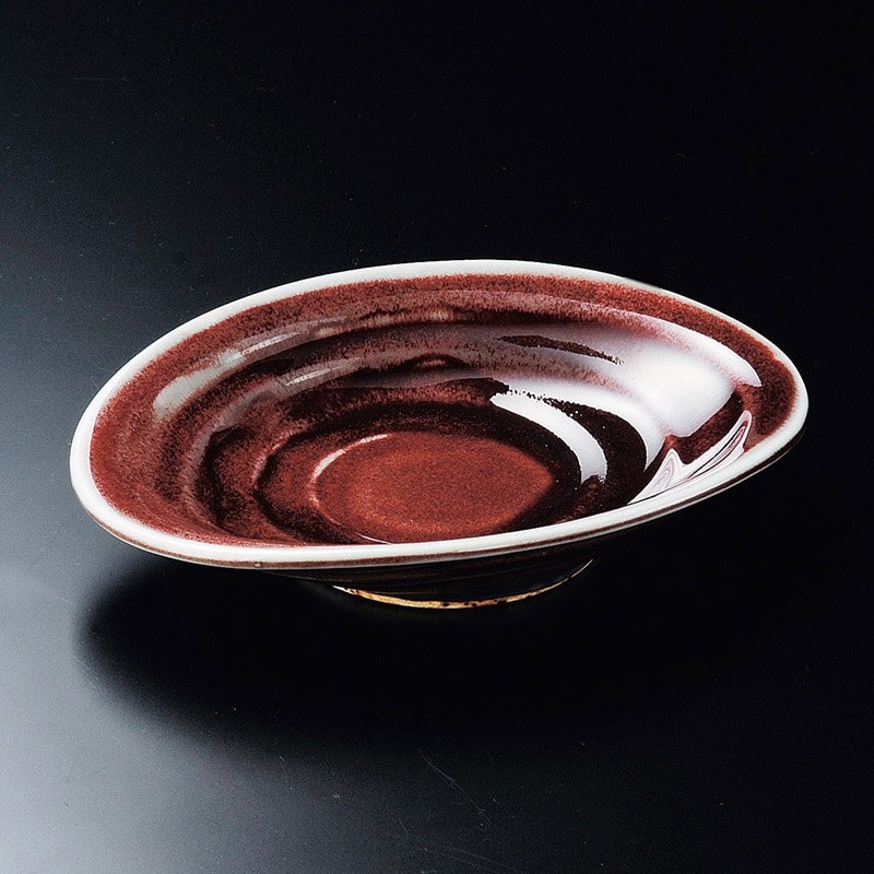 山万 04501-230 辰砂楕円平鉢  1個（ご注文単位1個）【直送品】