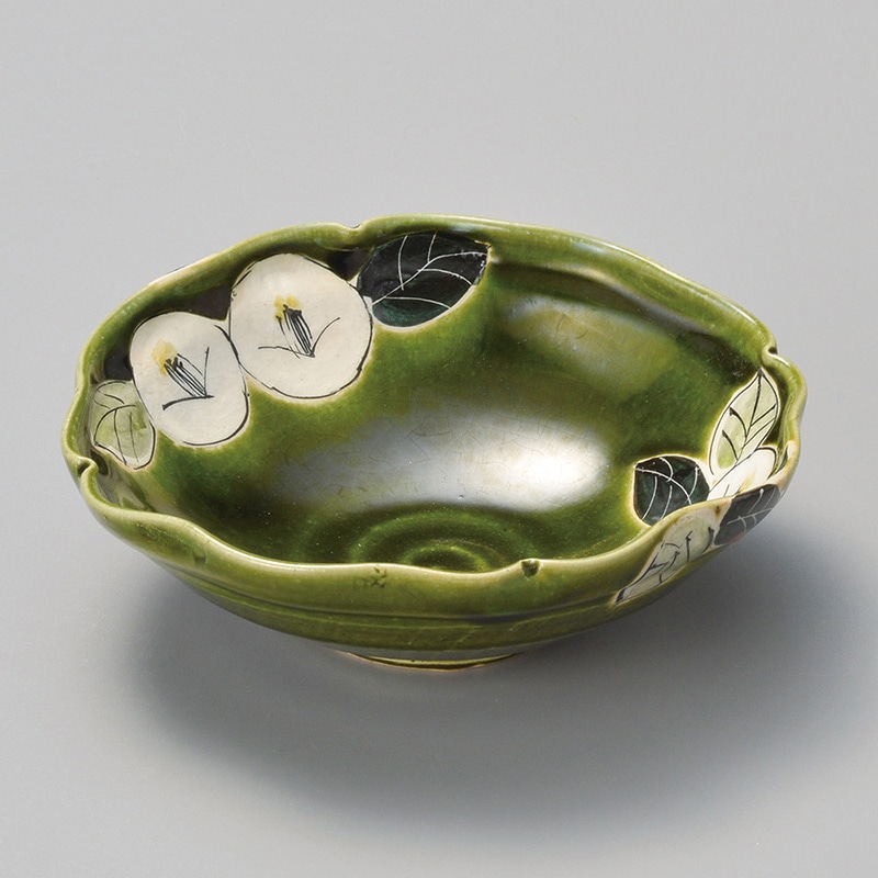 山万 04405-570 織部椿たわみ鉢(M)  1個（ご注文単位1個）【直送品】