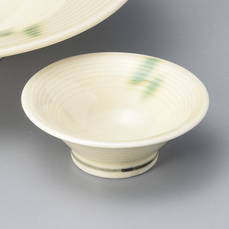 山万 04726-580 黄釉織部流し反り渦丸珍味  1個（ご注文単位1個）【直送品】