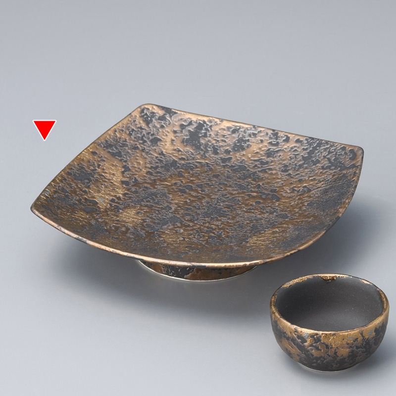 山万 04811-140 金たたき下絵四角高台皿  1個（ご注文単位1個）【直送品】
