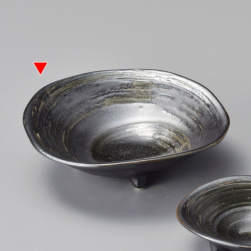 山万 05035-130 黒渦三ッ足向付  1個（ご注文単位1個）【直送品】