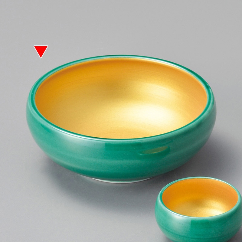 山万 05317-450 緑交趾内金彩丸刺身鉢  1個（ご注文単位1個）【直送品】