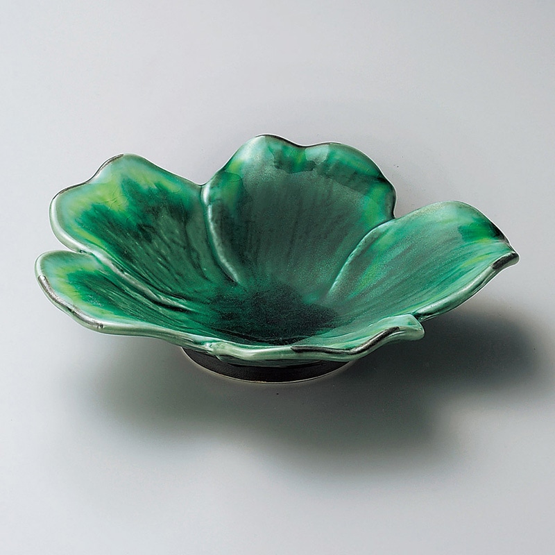 山万 05622-140 緑釉黄流し花型向付  1個（ご注文単位1個）【直送品】