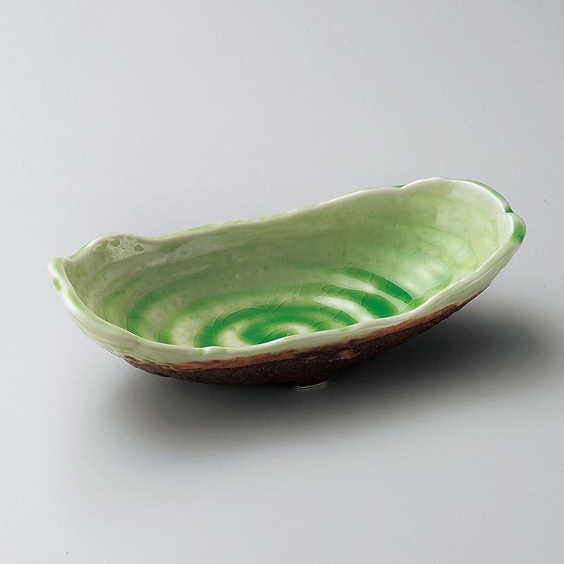 山万 05823-100 深緑(ヒワ貫入)舟盛長鉢  1個（ご注文単位1個）【直送品】