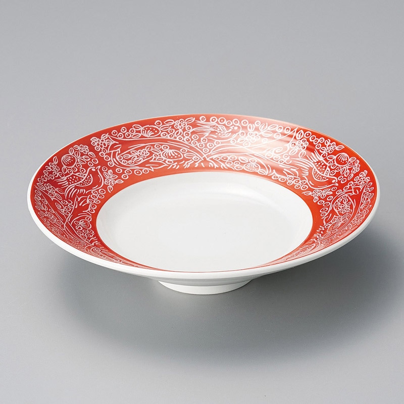 山万 05814-470 赤巻銀花鳥向付  1個（ご注文単位1個）【直送品】