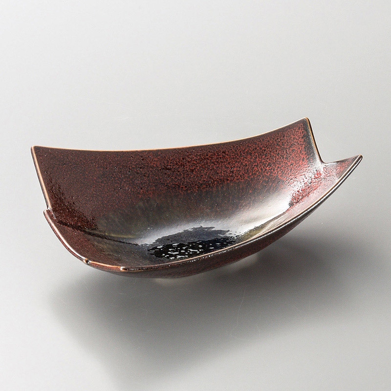 山万 05916-140 紅柚子天目灰流し三角鉢  1個（ご注文単位1個）【直送品】