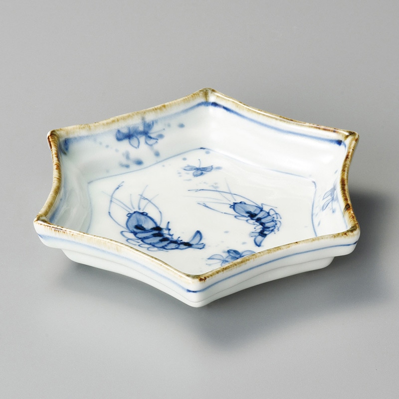 山万 05811-140 吹墨えび絵六角6.0皿  1個（ご注文単位1個）【直送品】