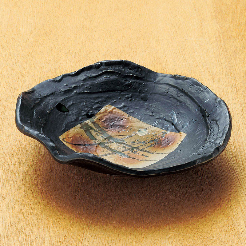 山万 07404-140 黒釉波渕平鉢 1個(ご注文単位1個)【直送品】