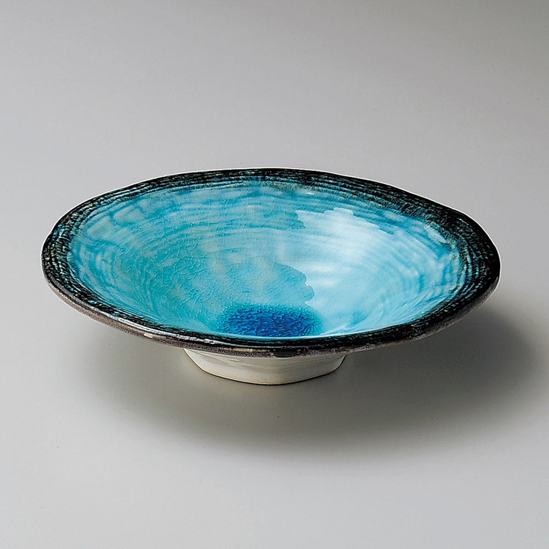 山万 06518-100 均窯スカイBLストライプ5寸浅 1個（ご注文単位1個）【直送品】