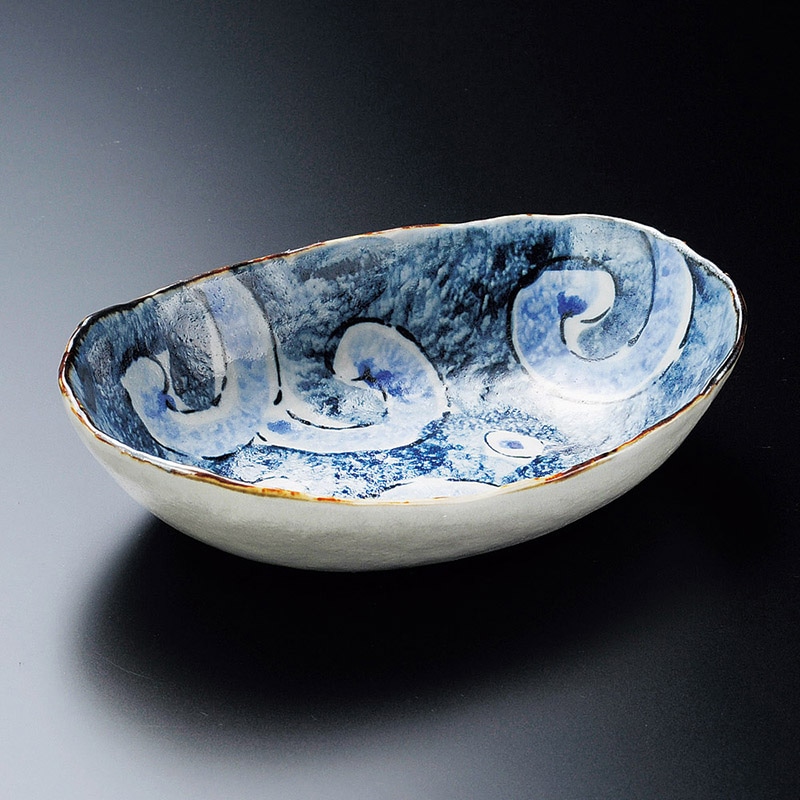 山万 06410-510 古染濃唐草楕円鉢  1個（ご注文単位1個）【直送品】