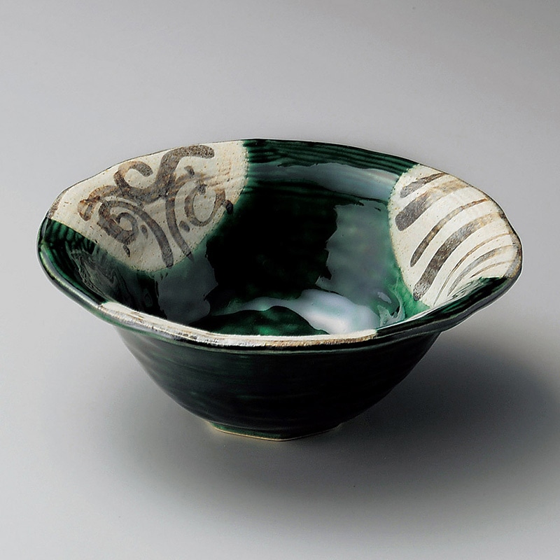 山万 06420-100 織部山里ストライプ5寸鉢  1個（ご注文単位1個）【直送品】