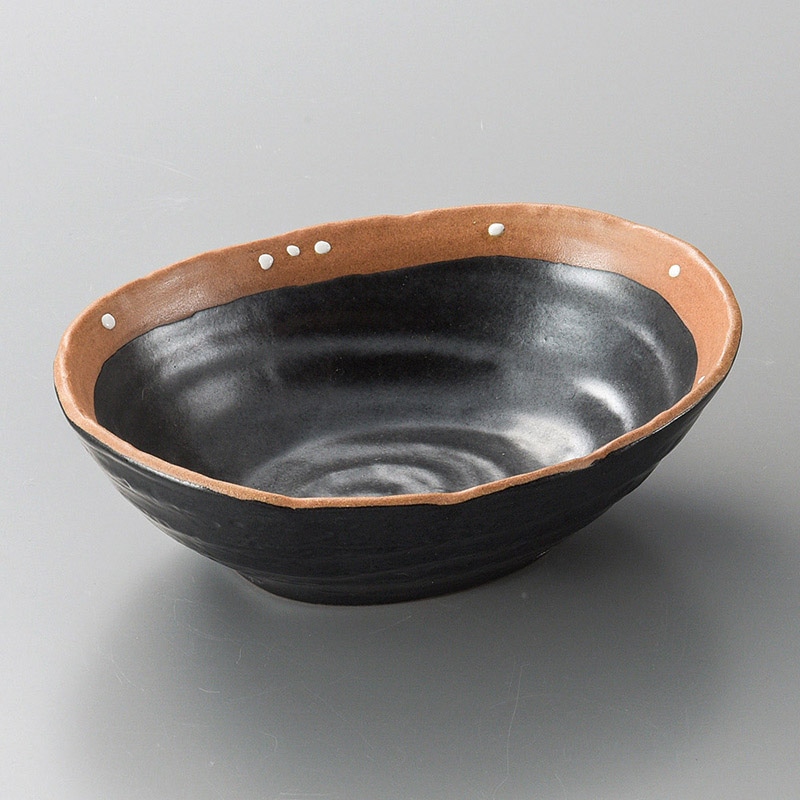 山万 06720-310 黒ドット手造りダ円鉢  1個（ご注文単位1個）【直送品】
