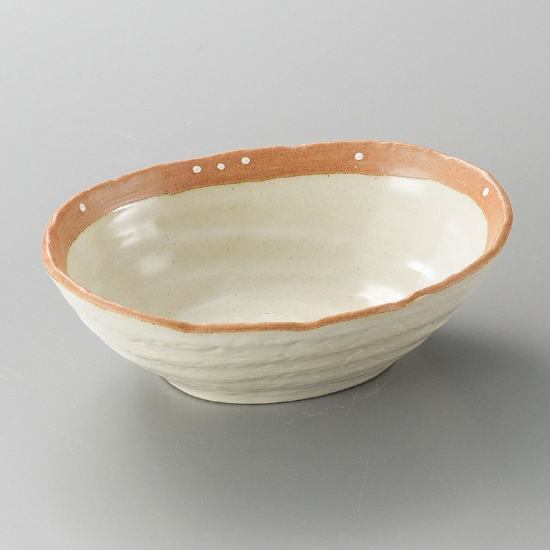 山万 06718-310 白ドット手造りダ円鉢  1個（ご注文単位1個）【直送品】