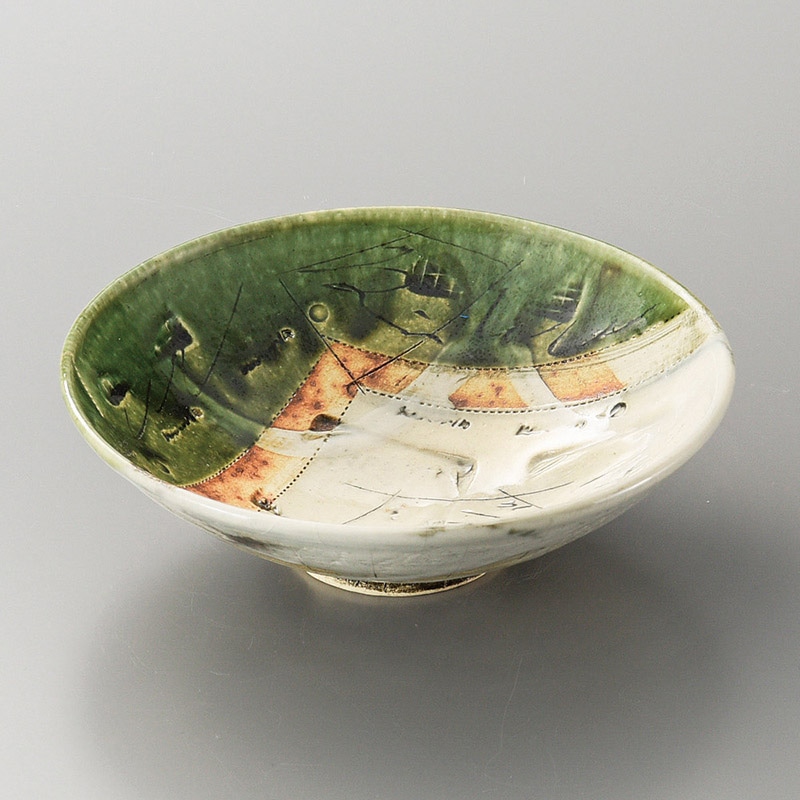 山万 06611-570 織部ピカソ 5寸平鉢 1個（ご注文単位1個）【直送品】