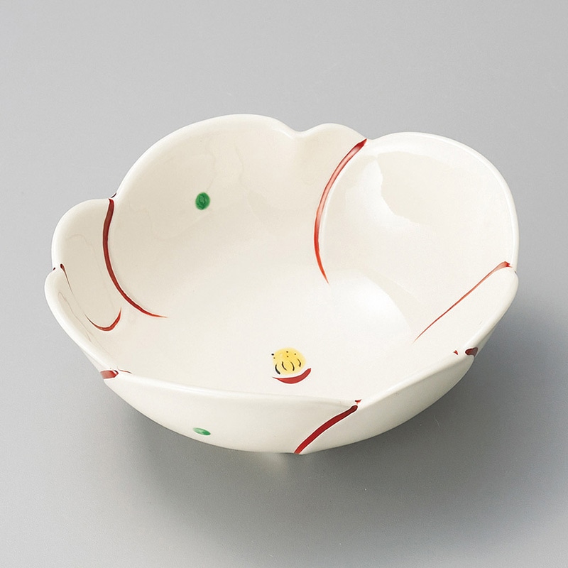 山万 06712-470 朱線緑点紋楕円向付  1個（ご注文単位1個）【直送品】