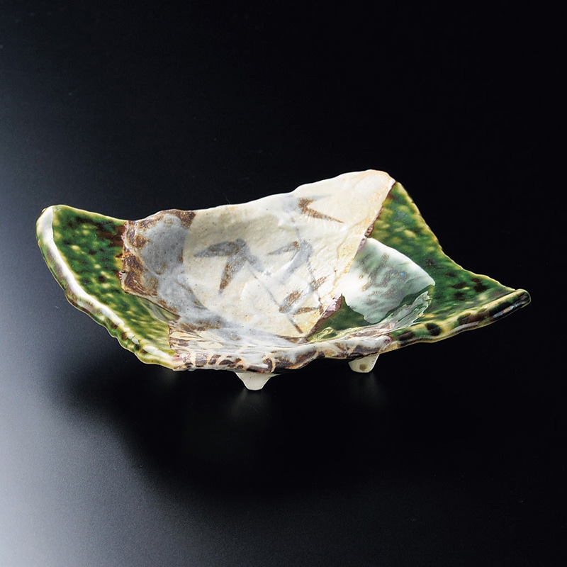 山万 07103-290 織部草花長皿  1個（ご注文単位1個）【直送品】