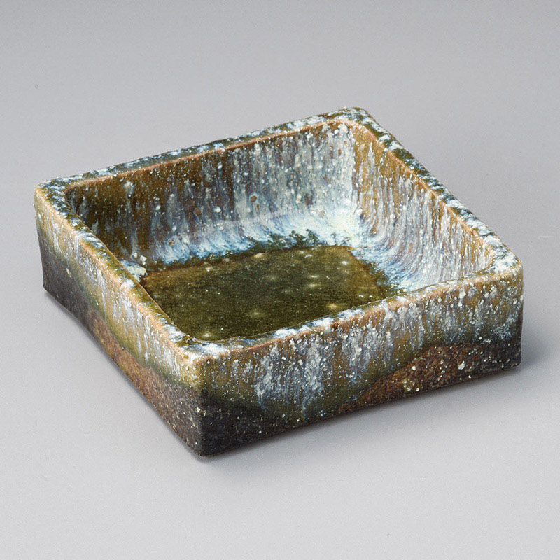 山万 07006-660 焼〆ビードロ5.3角鉢(信楽焼 1個（ご注文単位1個）【直送品】