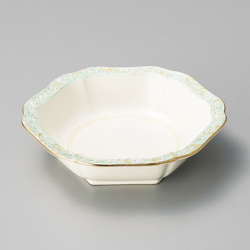 山万 07224-450 白マット緑金銀彩六角向付  1個（ご注文単位1個）【直送品】