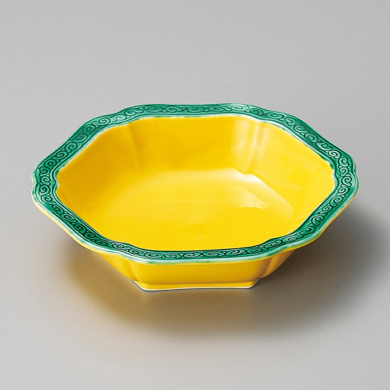 山万 07225-450 黄交趾緑彩六角向付  1個（ご注文単位1個）【直送品】