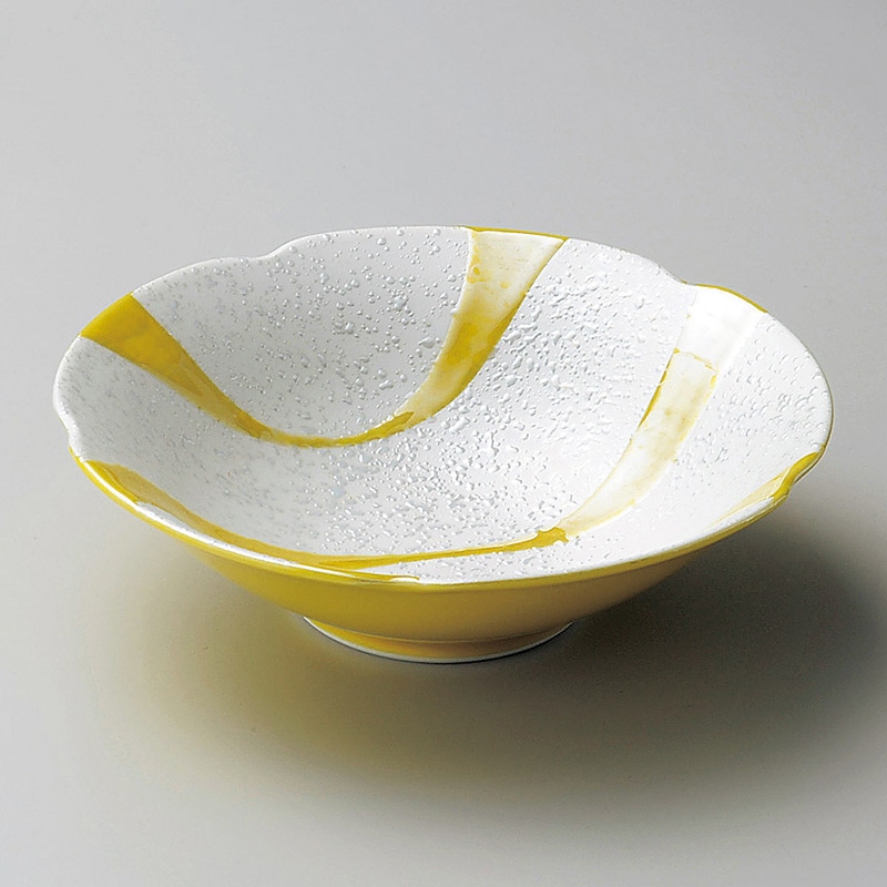 山万 07011-730 黄釉流水ラスター花型多用鉢 有 1個（ご注文単位1個）【直送品】