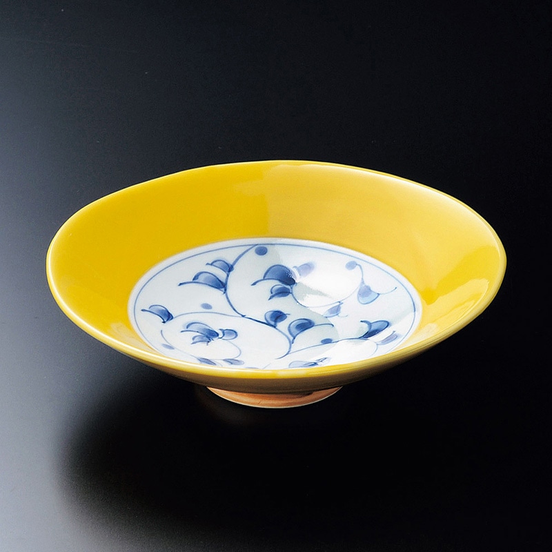 山万 07418-730 掛け分け唐草(黄平鉢(有田焼  1個（ご注文単位1個）【直送品】