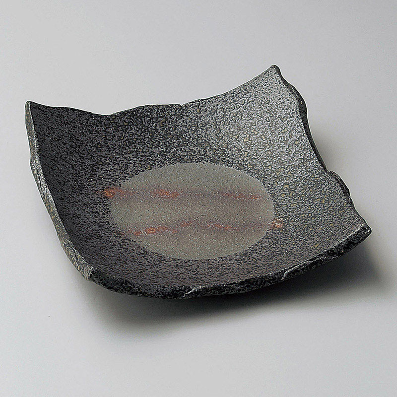山万 07409-660 炭化四角そり皿(信楽焼)  1個（ご注文単位1個）【直送品】
