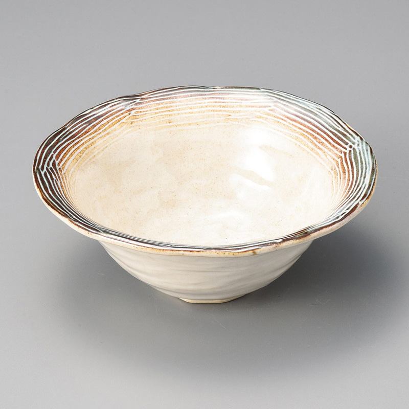 山万 08136-460 白均窯ストライプ5寸鉢  1個（ご注文単位1個）【直送品】
