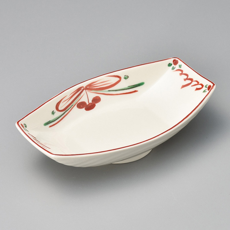 山万 08220-470 赤絵長角丸小鉢  1個（ご注文単位1個）【直送品】