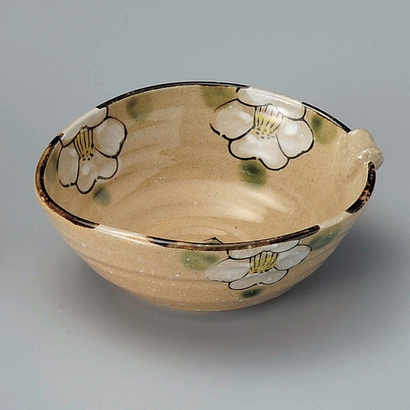 山万 08701-190 織部つばき手付小鉢  1個（ご注文単位1個）【直送品】