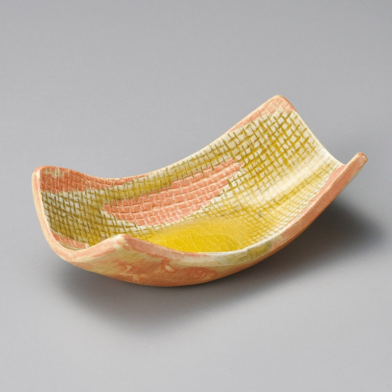 山万 08406-250 黄灰釉舟型小鉢  1個（ご注文単位1個）【直送品】