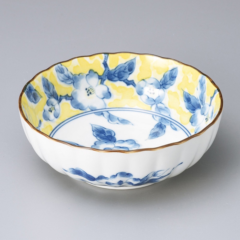 山万 08917-310 黄彩花紋菊形3.5鉢  1個（ご注文単位1個）【直送品】