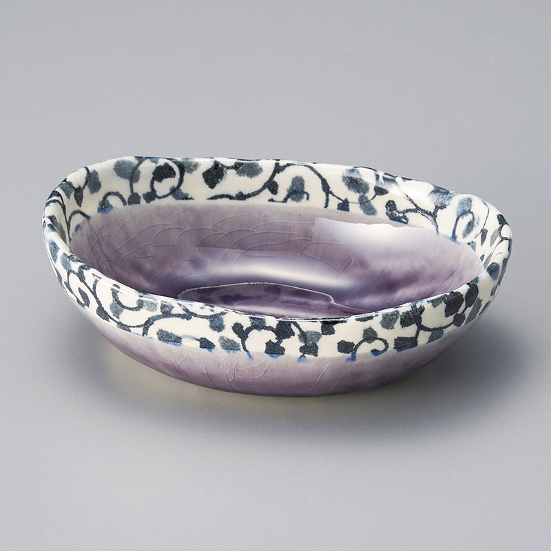 山万 08807-510 唐草バイオレット楕円小鉢  1個（ご注文単位1個）【直送品】