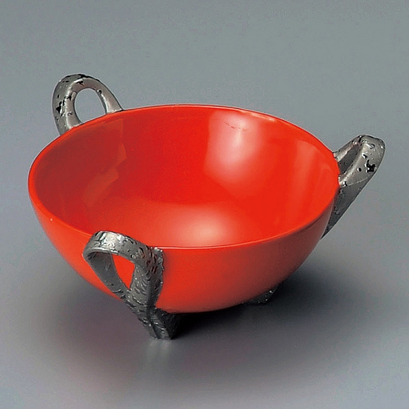 山万 09002-140 プラチナ赤三つ足小鉢  1個（ご注文単位1個）【直送品】