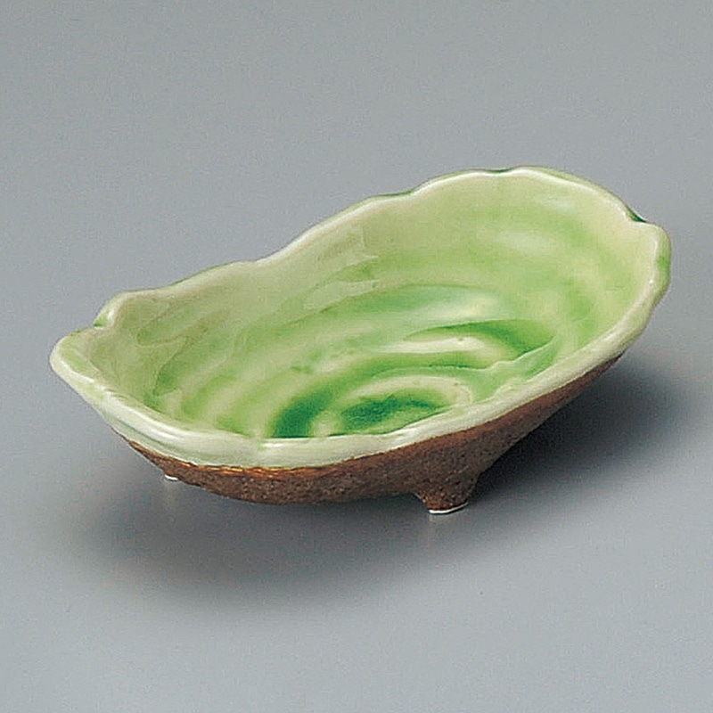 山万 09208-100 深緑(ヒワ貫入)舟盛小鉢 1個(ご注文単位1個)【直送品】