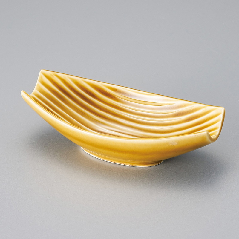 山万 08909-570 黄瀬戸笹型小鉢  1個（ご注文単位1個）【直送品】