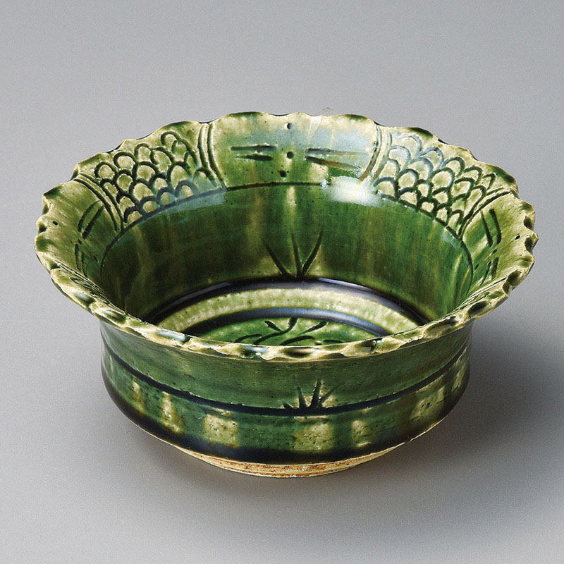 山万 09003-510 総織部輪花草彫小鉢  1個（ご注文単位1個）【直送品】