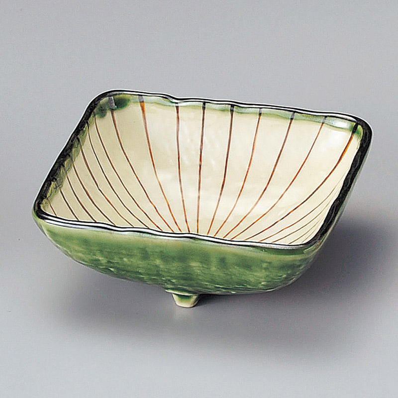 山万 09426-570 織部内筋三ツ足角鉢(大)  1個（ご注文単位1個）【直送品】