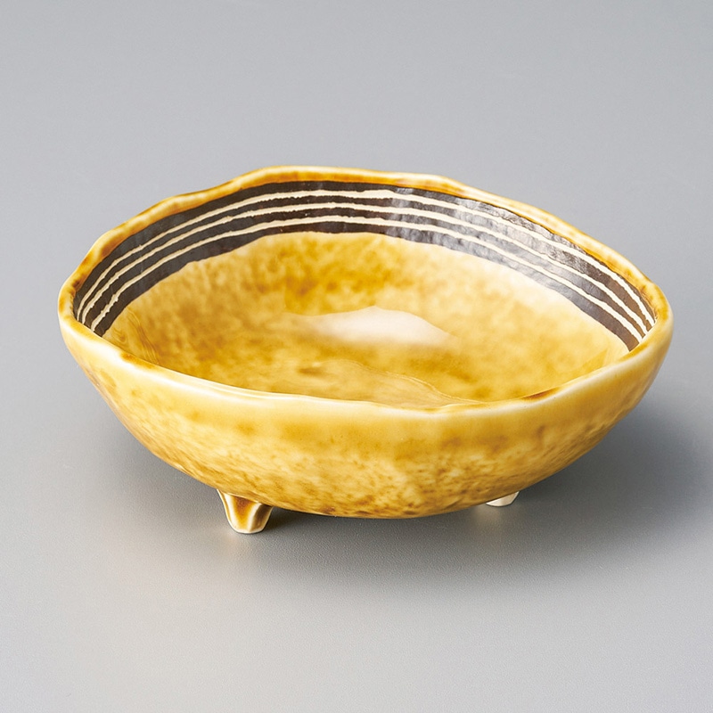 山万 09529-570 黄瀬戸ライン三つ足楕円小鉢 1個(ご注文単位1個)【直送品】