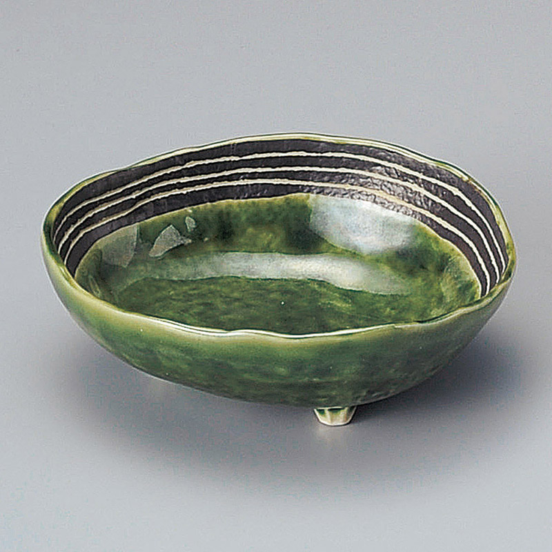 山万 09530-570 織部ライン三ツ足楕円小鉢 1個(ご注文単位1個)【直送品】