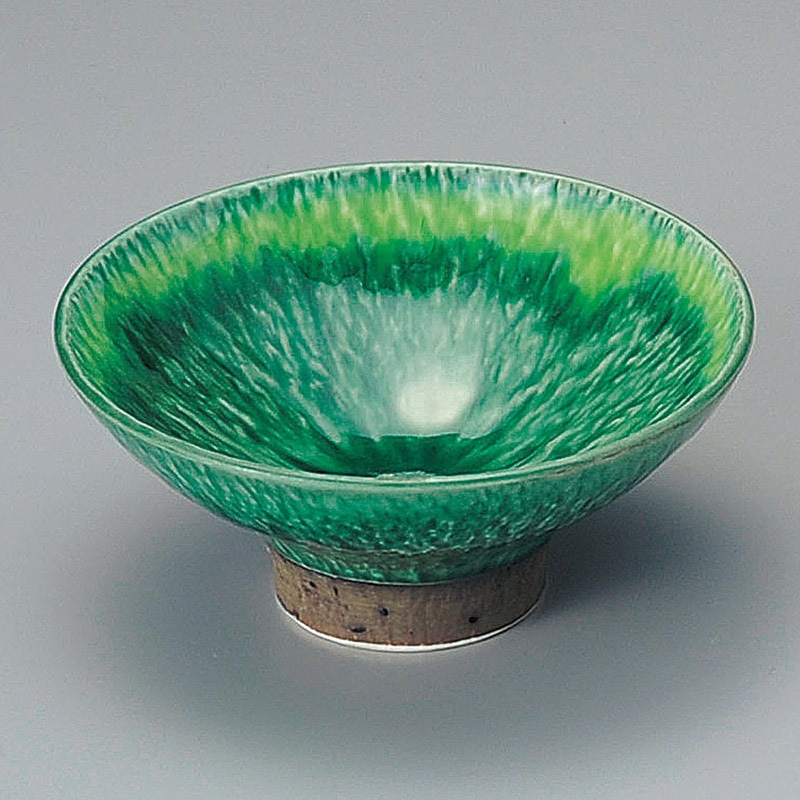 山万 09412-460 緑釉黄流とちり4寸高台鉢 1個(ご注文単位1個)【直送品】