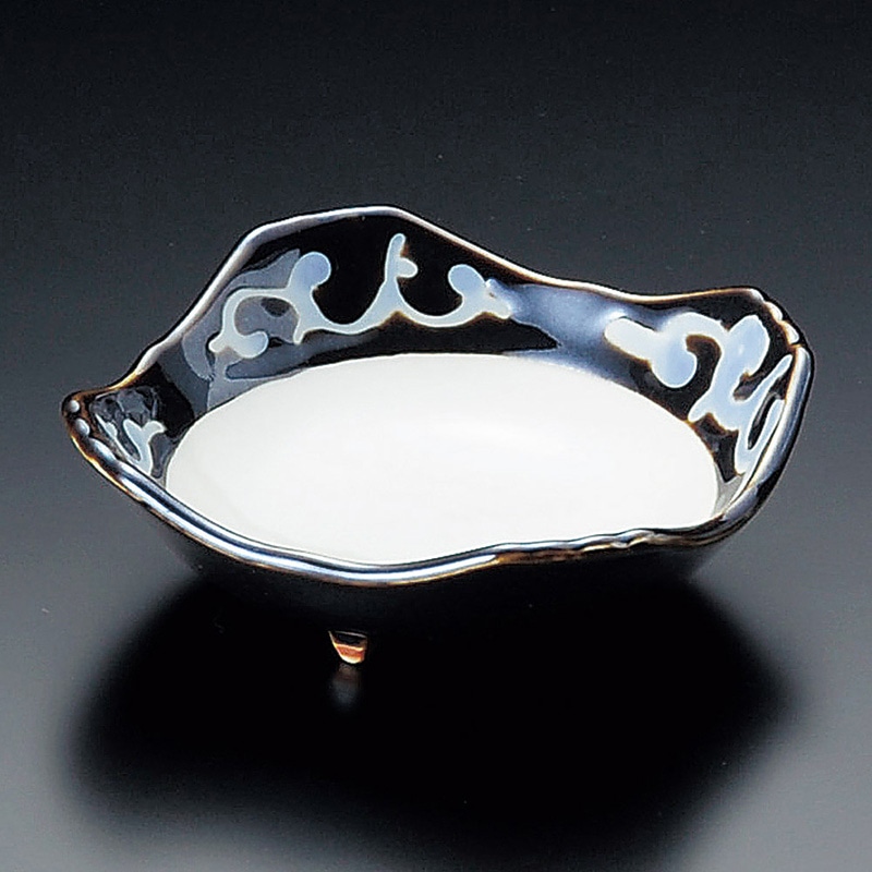 山万 09513-580 黒釉唐草角4.5鉢 1個(ご注文単位1個)【直送品】