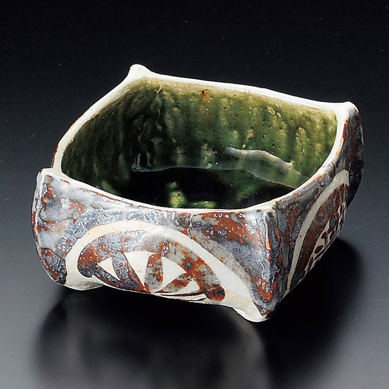 山万 09802-510 織部つまみ四方鉢 1個(ご注文単位1個)【直送品】