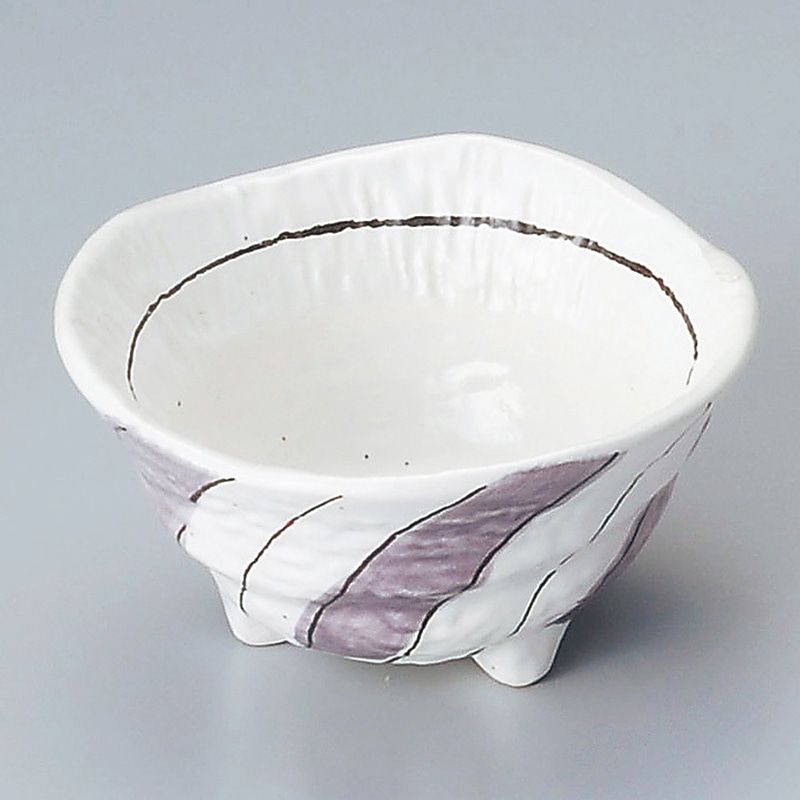 山万 10006-250 紫ストライプ三ツ足小鉢  1個（ご注文単位1個）【直送品】