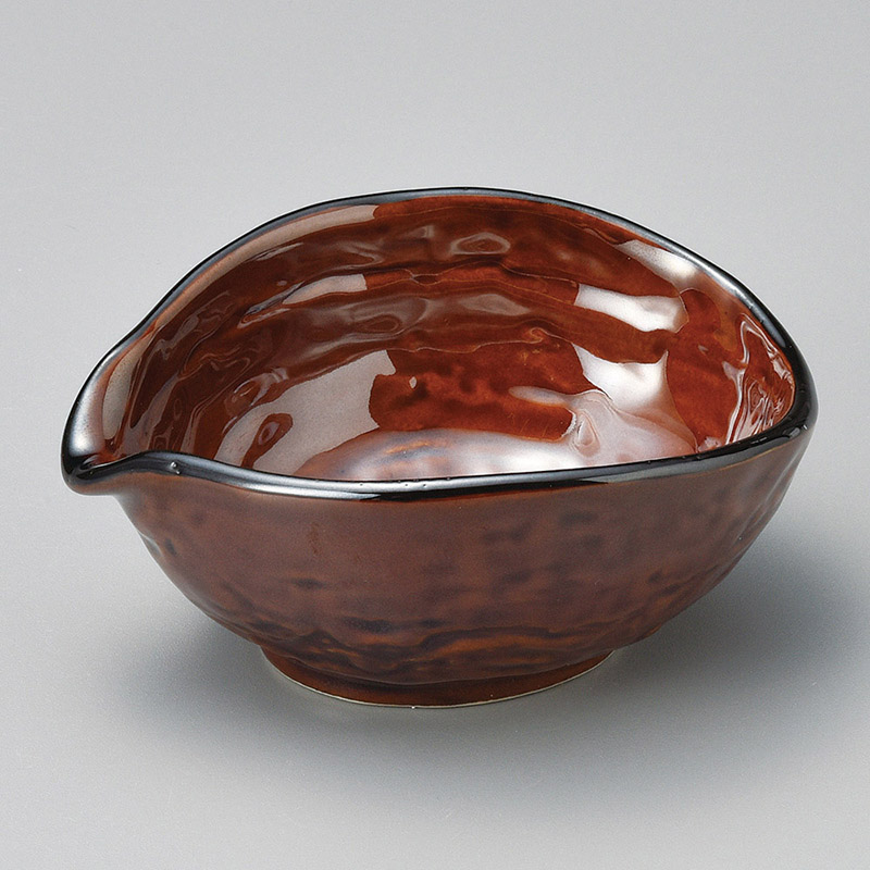 山万 10017-130 アメ釉たわみ型片口小付  1個（ご注文単位1個）【直送品】